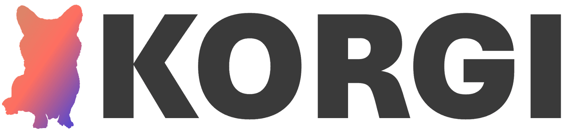 Korgi logo of tan silhouette of small dog